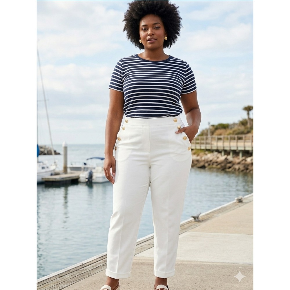 Zara Nautical White Dress Pants Business Office Party XL Seaside Modern Preppy